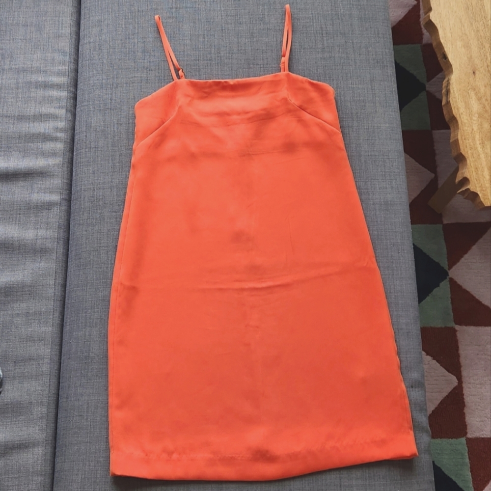 H&M Orange Straight Neckline Dress Size 4 with Spaghetti Straps